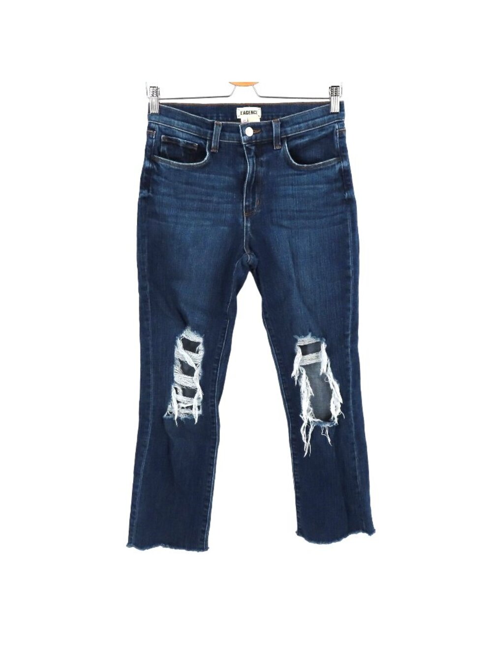 L'agence Womens 27 Jordan High Rise Cropped Straight Distressed Denim Blue Jeans
